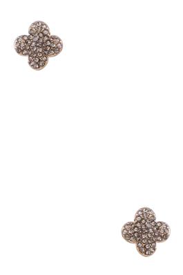 Brass Metal Rhinestone Quatrefoil Earrings