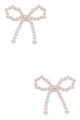 Pearl Bead Bow Tie Stud Earrings