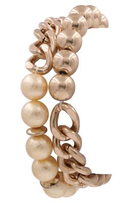 Metal Bead Chain Link Stretch Bracelet Set