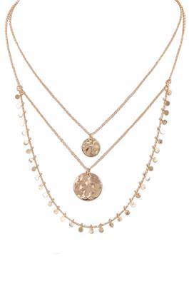 Metal Layered Chain Disc Pendant Necklace