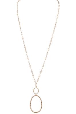 Metal Duo Oval Pendant Clip Chain Long Necklace