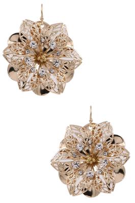 Metal Rhinestone Flower Drop Earrings