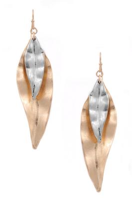 Metal Leaf Layered Drop Earrings
