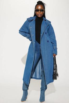 DOUBLE BREASTED DENIM TRENCH COAT