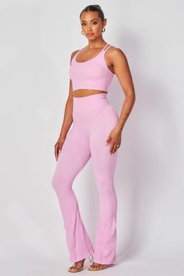ACTIVE KNIT CROP TANKD AND FLARE PANTS SET
