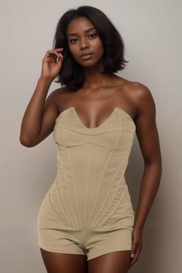PIPING DETAILED STRAPLESS ROMPER 
