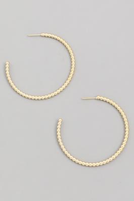 Metallic Bamboo Pearl Bead Hoop Earrings