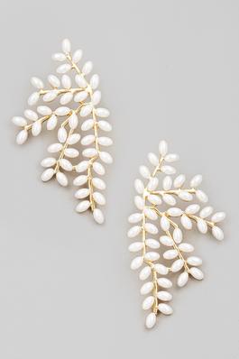 Pearl Bead Vine Leaf Earrings