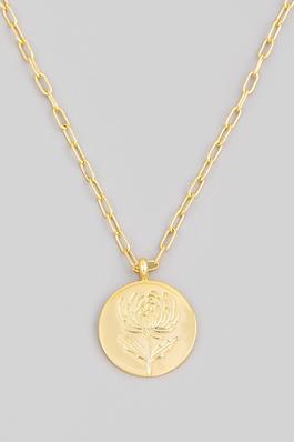 Rose Coin Disc Pendant Necklace