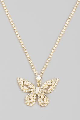 Pave Rhinestone Butterfly Pendant Necklace