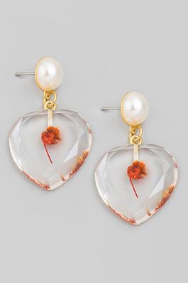 Pressed Flower Heart Drop Earrings