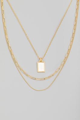 Layered Chain Link Rectangle Charm Necklace