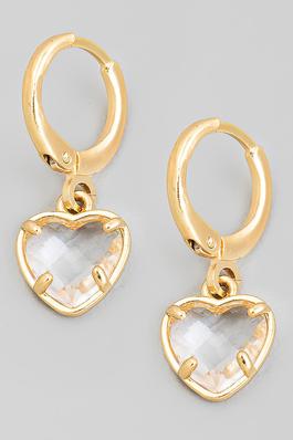 Crystal Heart Drop Huggie Earrings