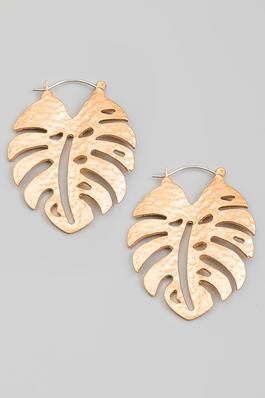 Metallic Monstera Leaf Latch Earrings
