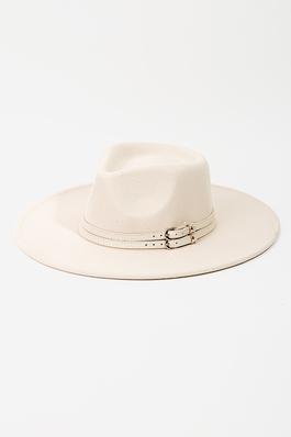 Double Belt Strap Fedora Fashion Hat