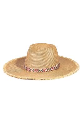 Tribal Pattern Strap Straw Fedora Fashion Hat