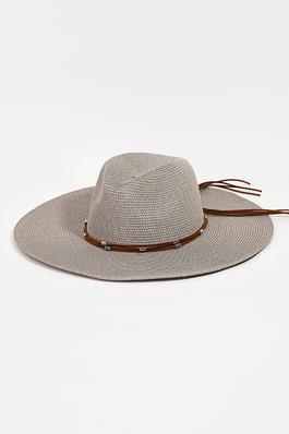 Beaded Leather Band Straw Hat