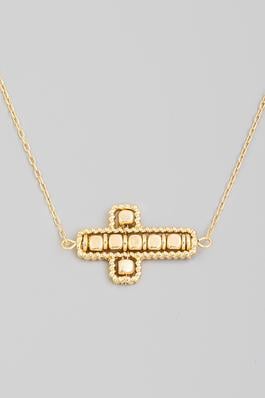 Metallic Square Bead Cross Charm Necklace
