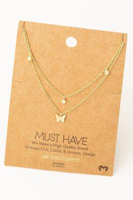 Dainty Layered Chain Link Butterfly Charm Necklace
