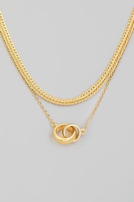 Layered Snake Chain Ring Link Charm Necklace
