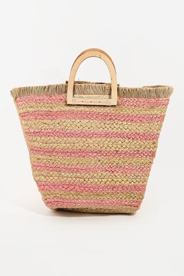 Straw Braided Striped Colored Tote Bag
