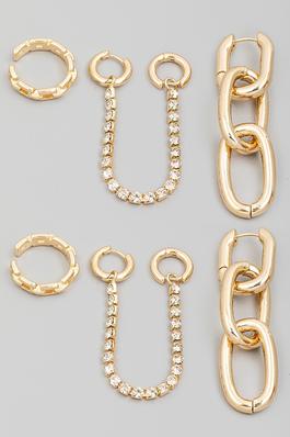 Three Piece Rhinestone Chain Earrings Set