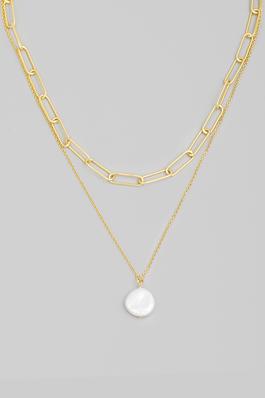 Layered Circle Pearl Charm Necklace