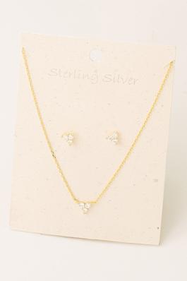 Sterling Silver Stud Pendant Necklace Set