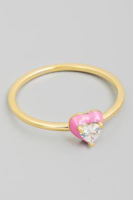 Enamel Rhinestone Heart Ring