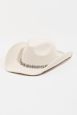 Flower Rhinestone Chain Strap Cowboy Hat