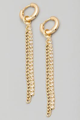 Rhinestone Chain Fringe Huggie Earrings