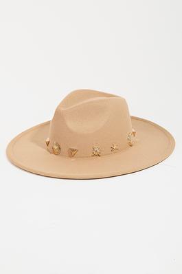 Studded Sun Moon Star Fashion Fedora Hat