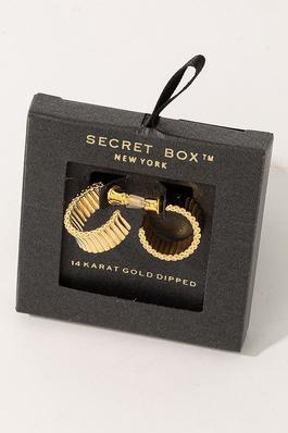 Secret Box Mini Metallic Ribbed Hoop Earrings