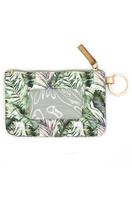 Hand Drawn Tropical Leaves ID Wallet & Detachable Lanyard Bag