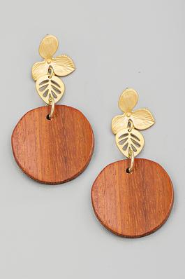 Curved Wooden Disc Drop Earrings