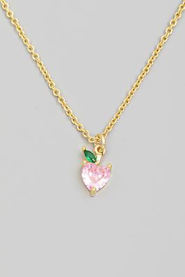 Rhinestone Pink Apple Charm Chain Necklace