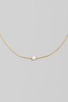 Dainty Chain Pearl Charm Necklace