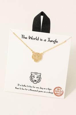 Gold Dipped Tiger Head Pendant Necklace