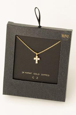 Secret Box Cz Mini Cross Charm Necklace