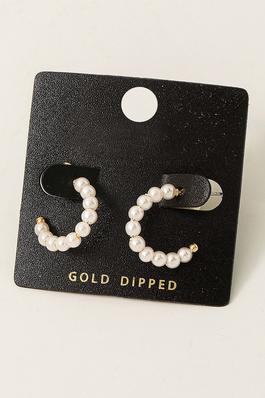 Gold Dipped Pearl Beaded Hoop Earrings