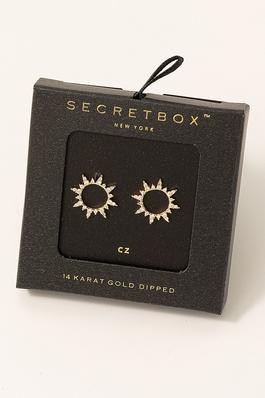 Secret Box Pave Circle Sun Stud Earrings
