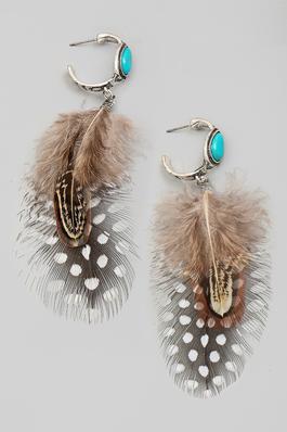 Western Hoop Feather Drop Earrings