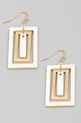 Layered Wooden Rectangle Drop Earrings