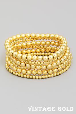 Vintage Gold Ball Beaded Stackable Bracelet Set