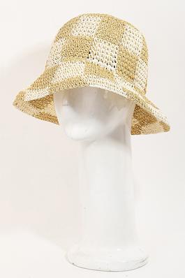 Straw Braided Checkered Bucket Hat