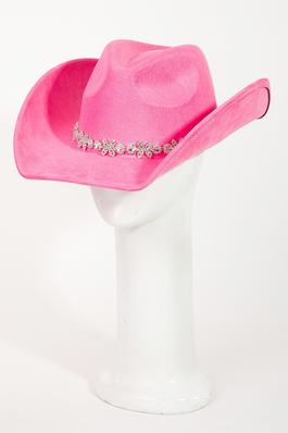 Floral Rhinestone Strap Cowboy Hat