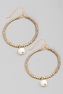Beaded Circle Pearl Drop Earrings