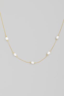 Dainty Chain Pearl Station Necklace