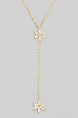 Rhinestone Flower Charm Y Necklace