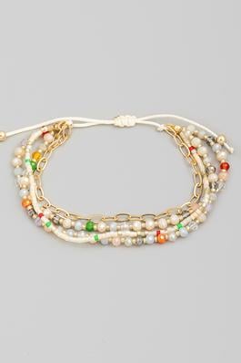 Beads Thread And Chain Layered Bracelet